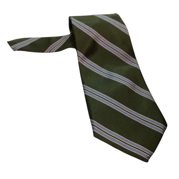 Brooks Brothers green and blue stripe silk stain resistant - Picture 2 of 7